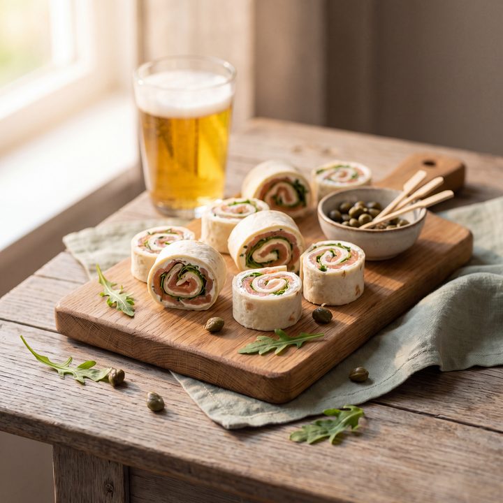 Wraprolletjes met gerookte zalm en roomkaas