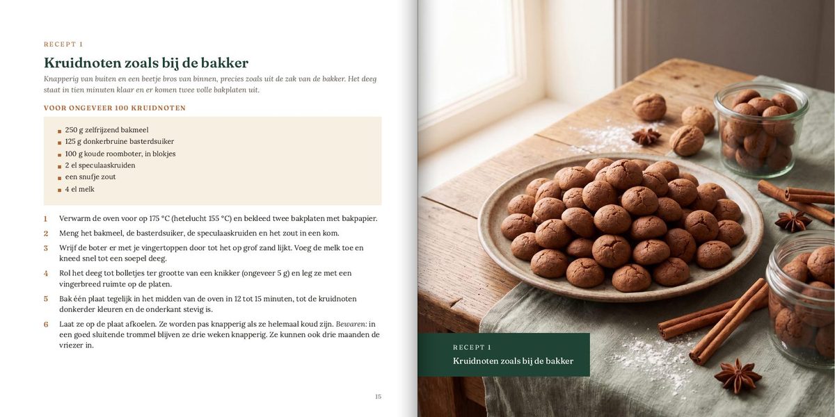 Twee bladzijden uit het boek: een recept met de foto ernaast