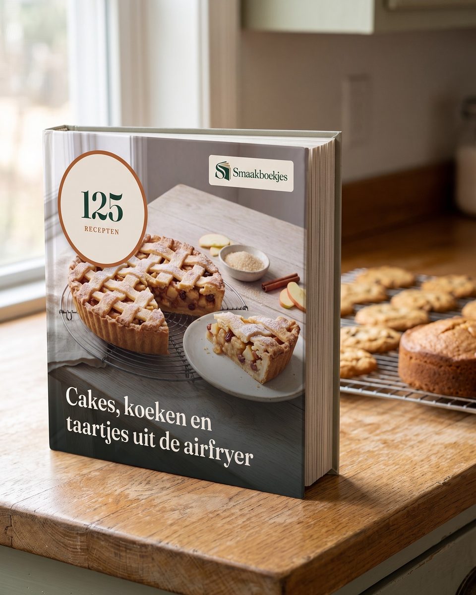 Het boek 125 Cakes, koeken en taartjes uit de airfryer in gebruik