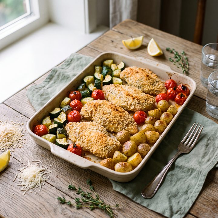 Kalkoenfilet met Parmezaankorst, courgette en cherrytomaten