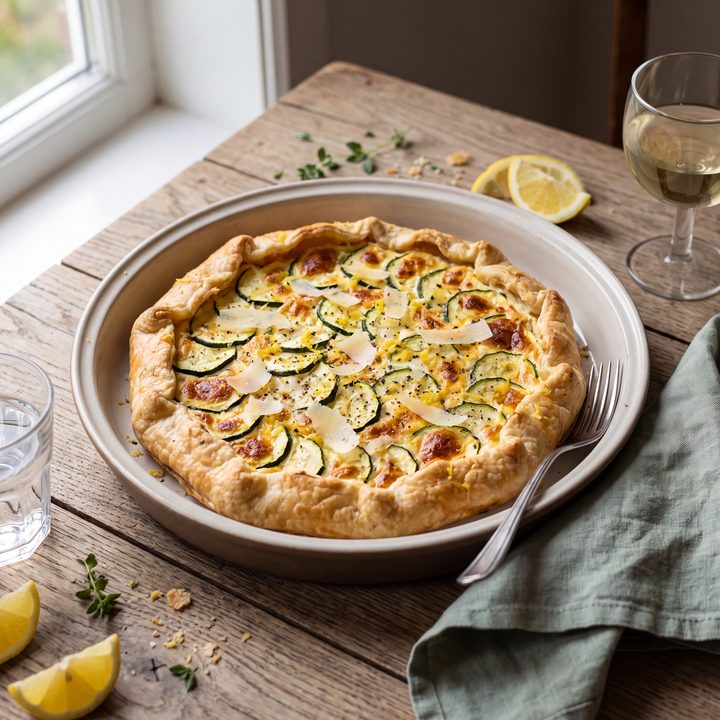 Plaattaart van bladerdeeg met ricotta en courgette