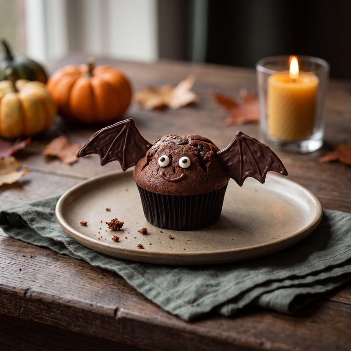Vleermuismuffins met chocoladevleugels