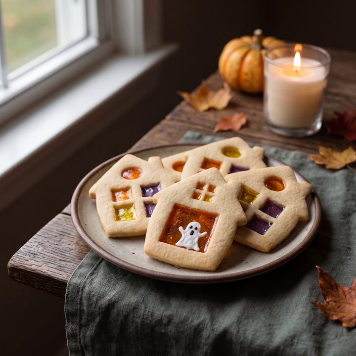 Spookhuiskoekjes met een raampje van snoep