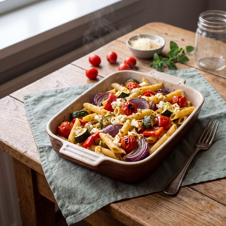 Penne met geroosterde groenten en feta