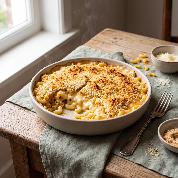 Ovenmacaroni met drie kazen en een krokant korstje