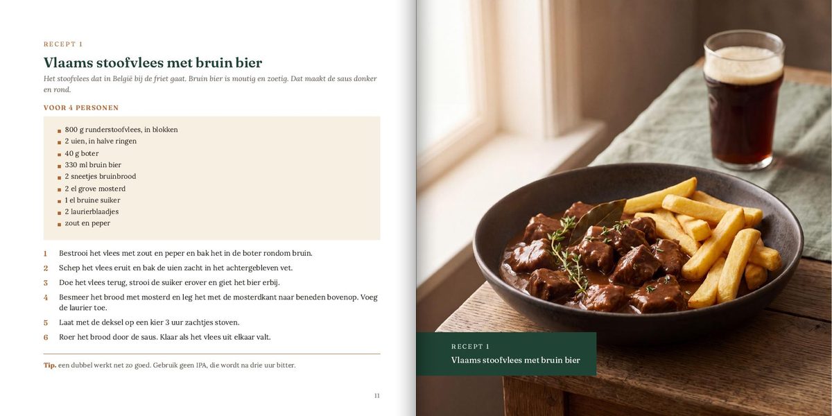 Twee bladzijden uit het boek: een recept met de foto ernaast