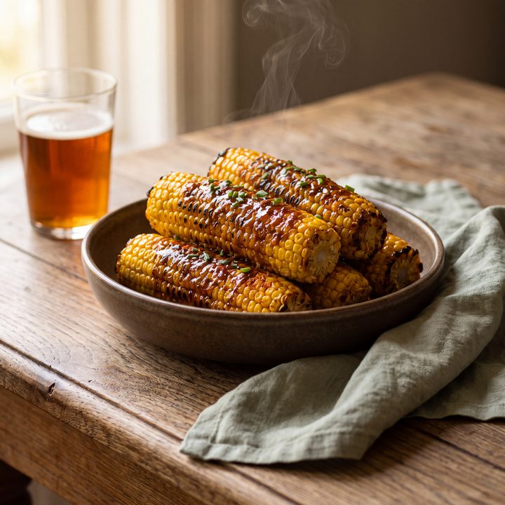 Maiskolven van de grill met bierboter