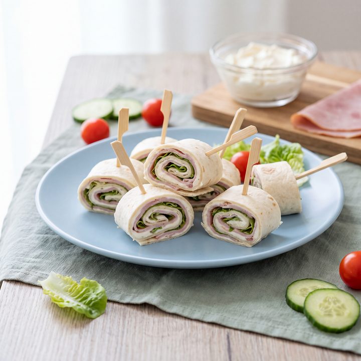 Wraprolletjes met roomkaas en ham