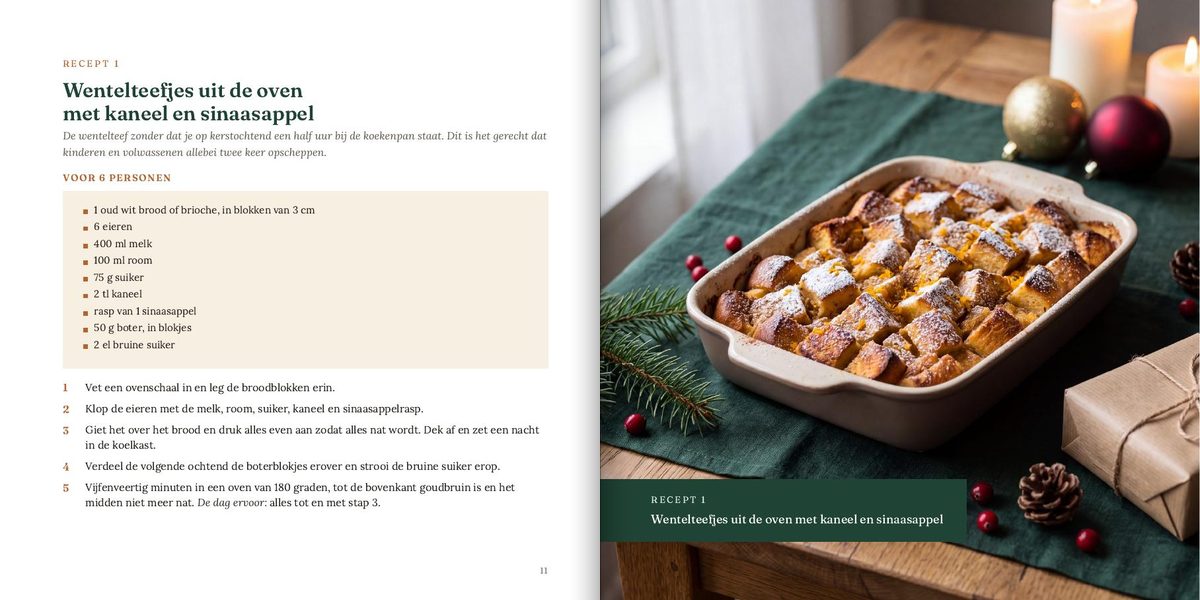 Twee bladzijden uit het boek: een recept met de foto ernaast