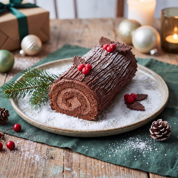 Kerststronk met chocolade
