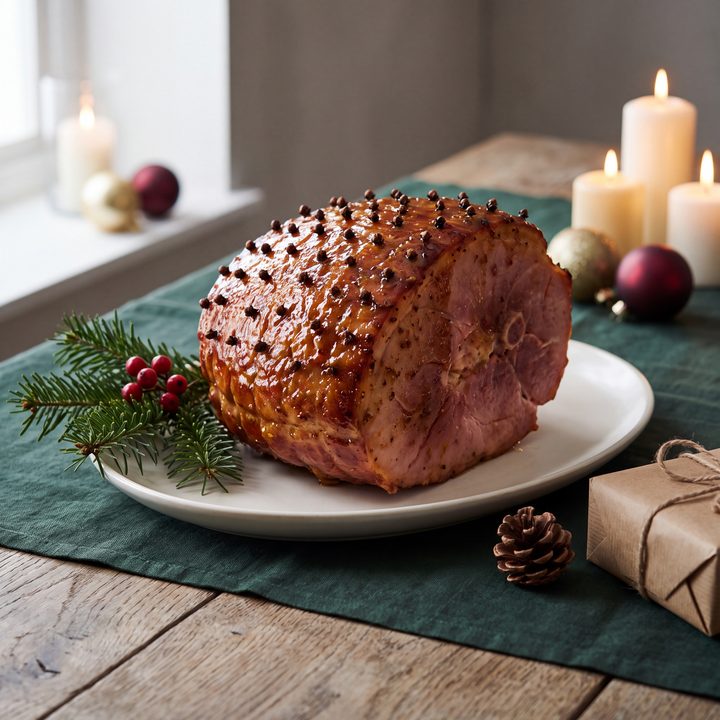 Kerstham uit de oven met honing-mosterdglazuur