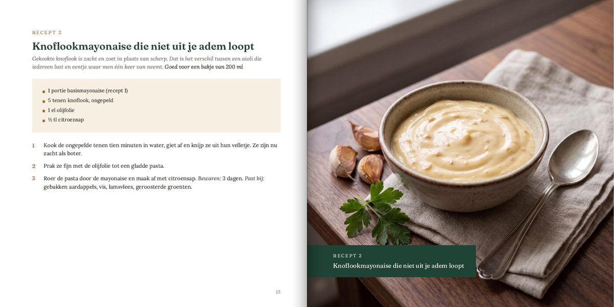 Twee bladzijden uit het boek: een recept met de foto ernaast