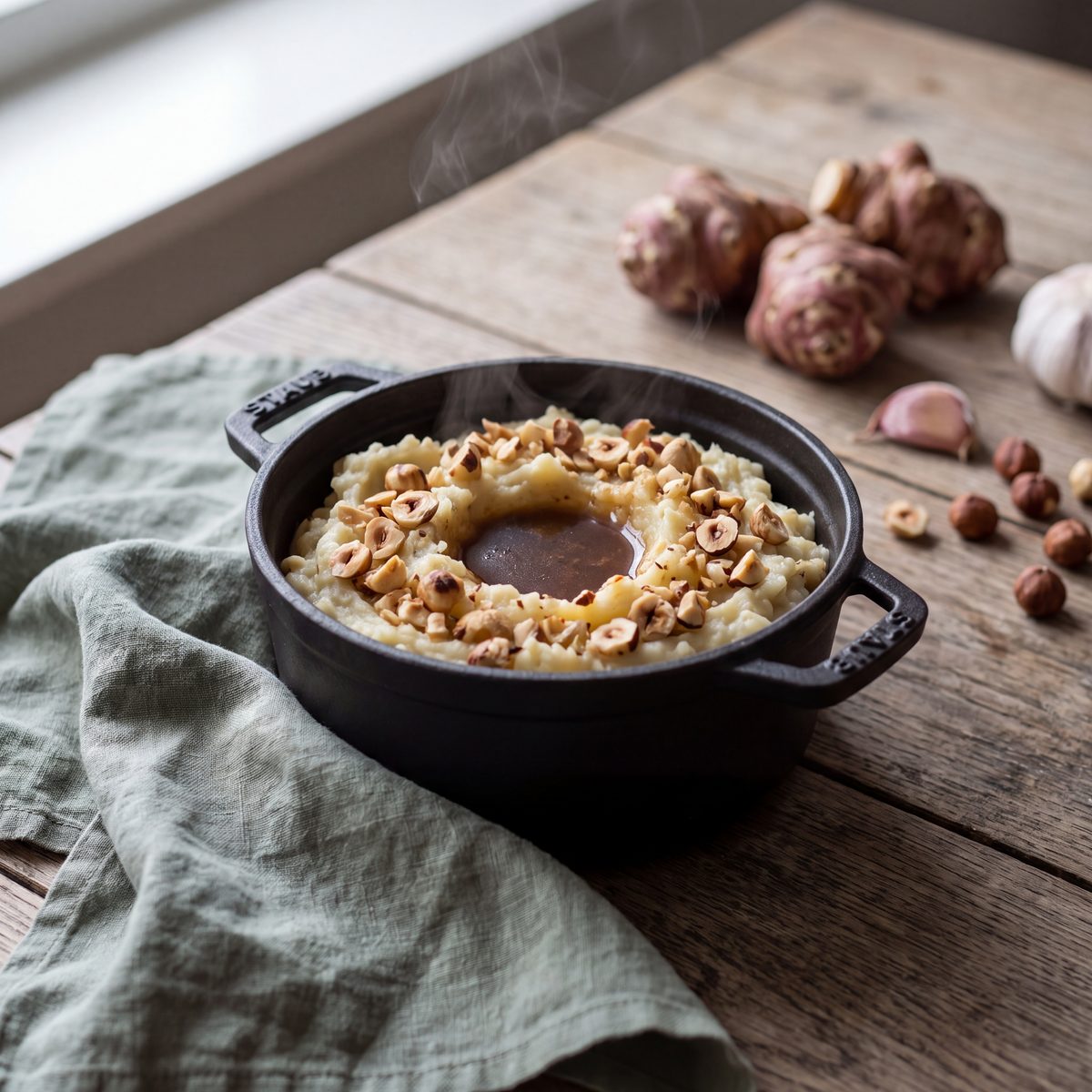 Aardpeerstamppot met hazelnoot