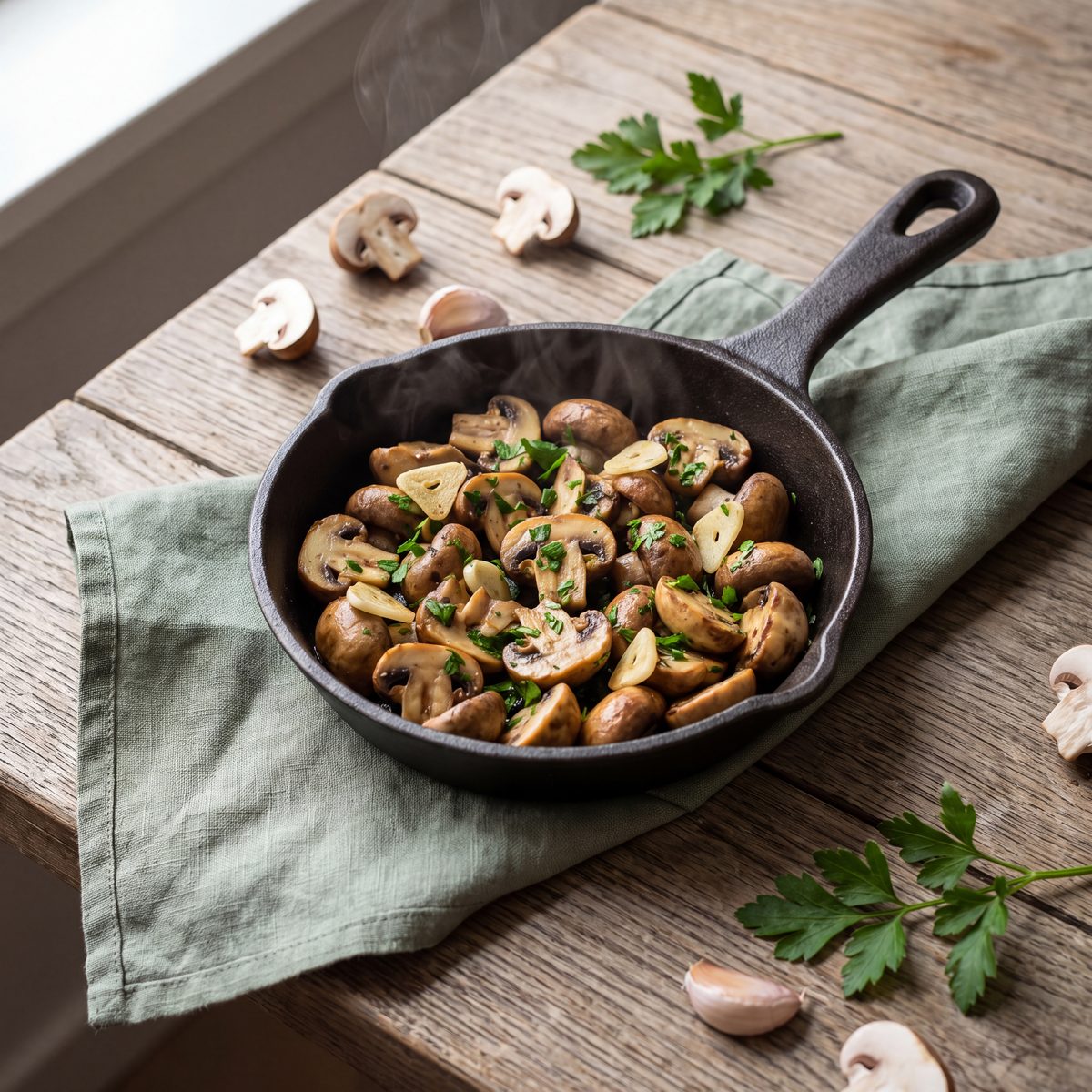 Champignons met knoflook en peterselie
