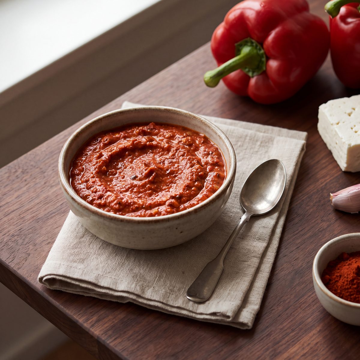 Fetadip met geroosterde paprika