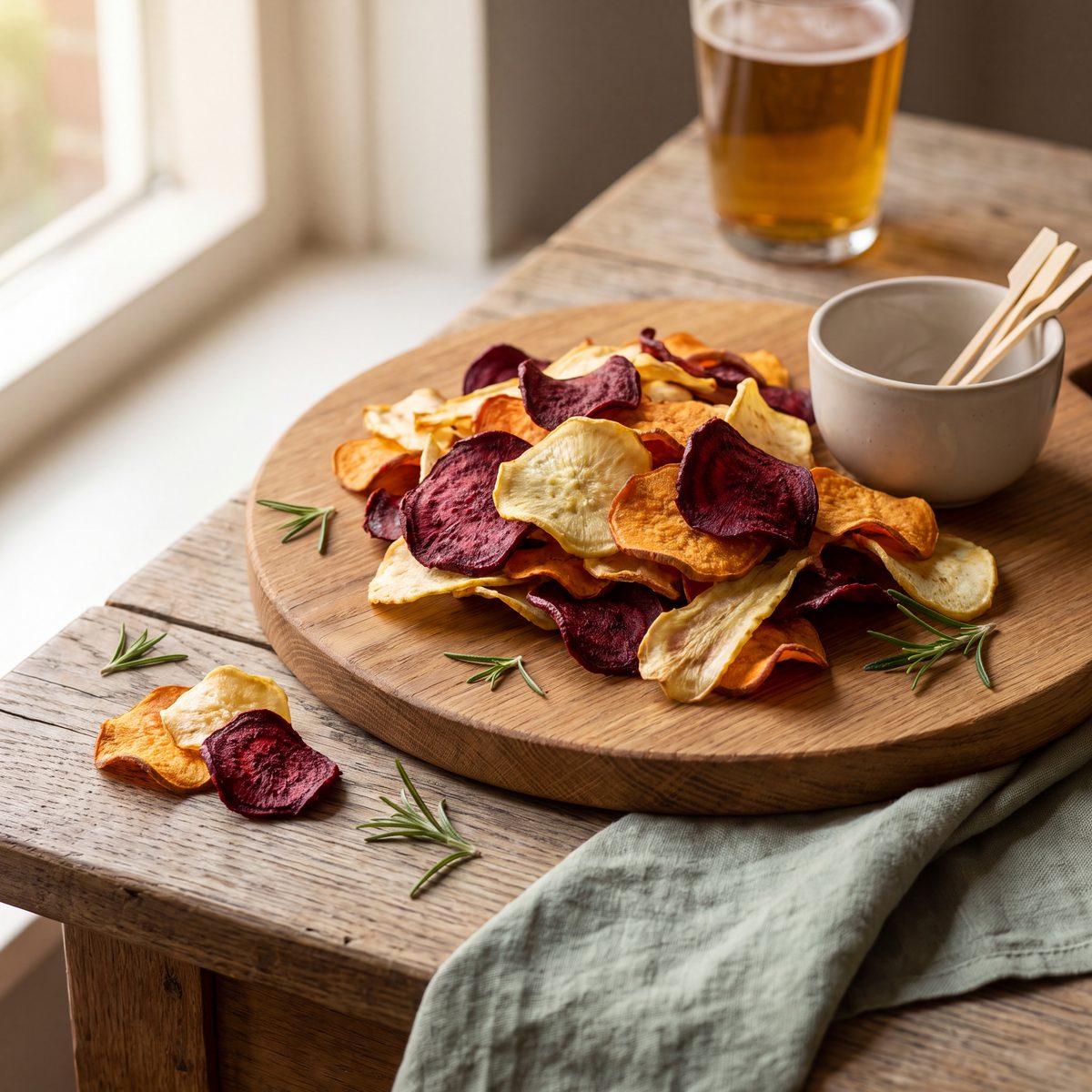 Groentechips van biet, pastinaak en zoete aardappel