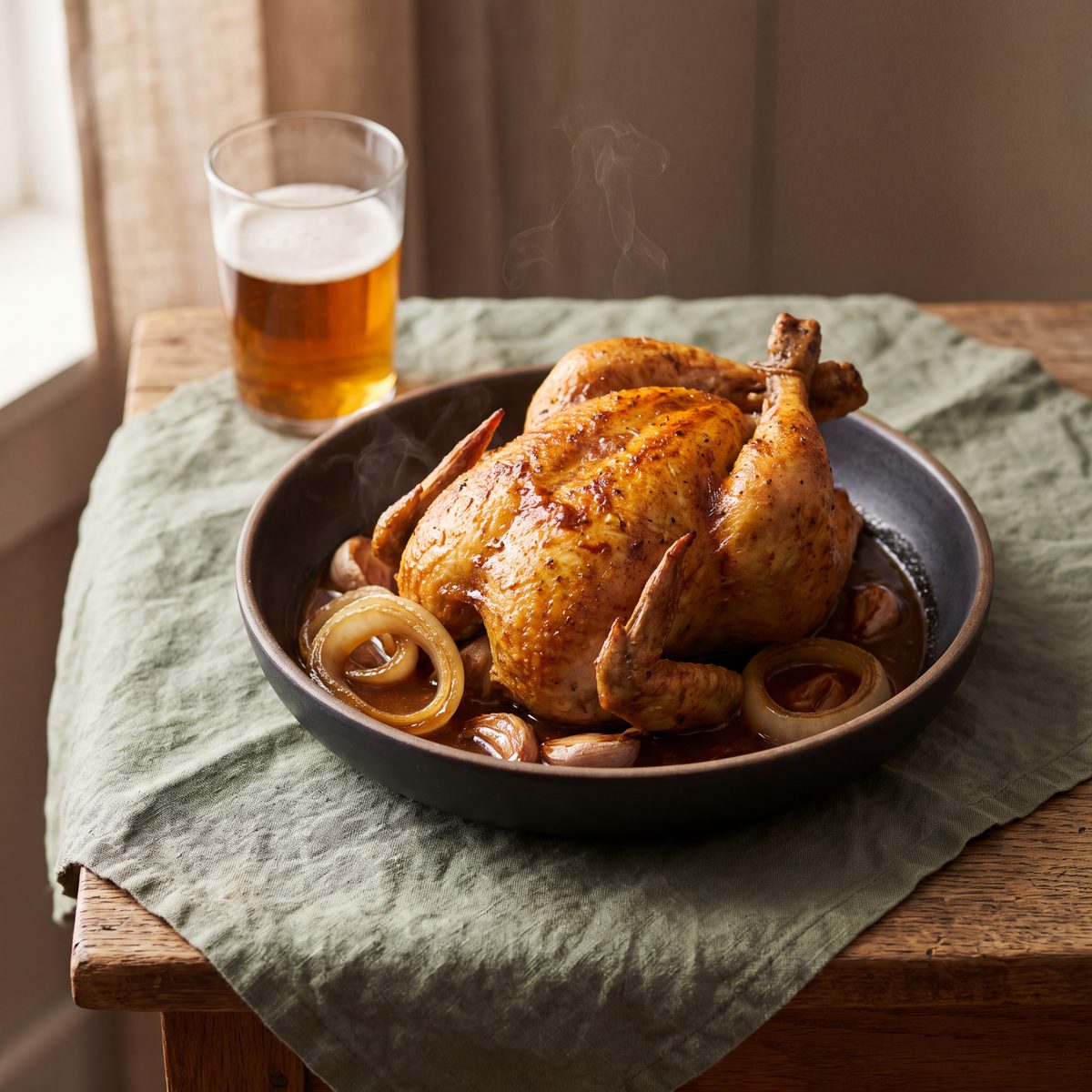 Hele kip uit de oven met bier