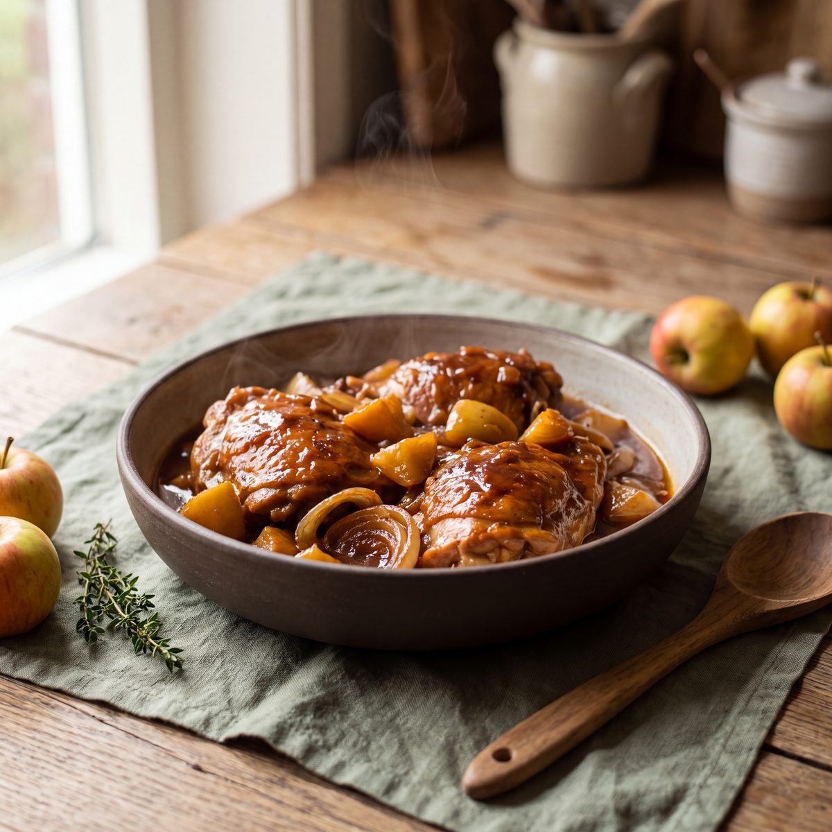 Kip met appel en een zoetzure saus