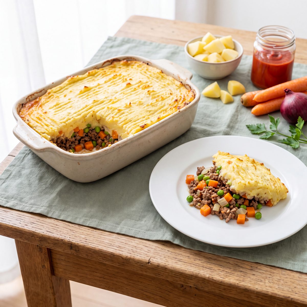 Ovenschotel met gehakt en puree