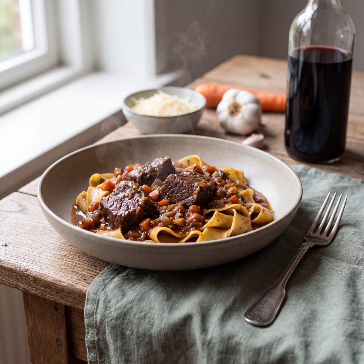 Pappardelle met langzaam gestoofd rundvlees