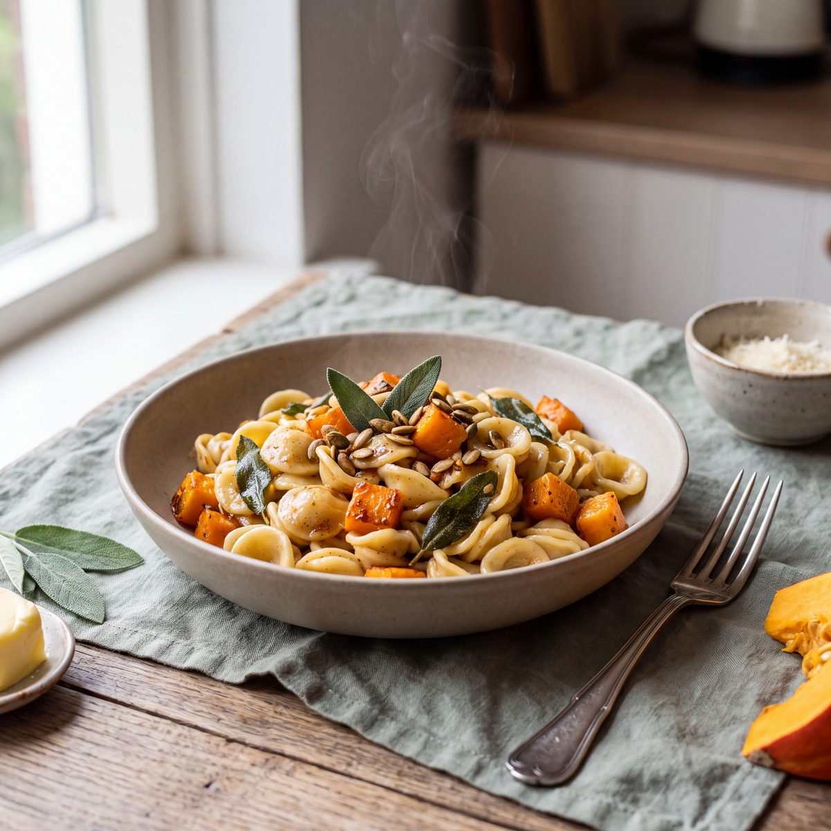 Pasta met pompoen, salie en bruine boter