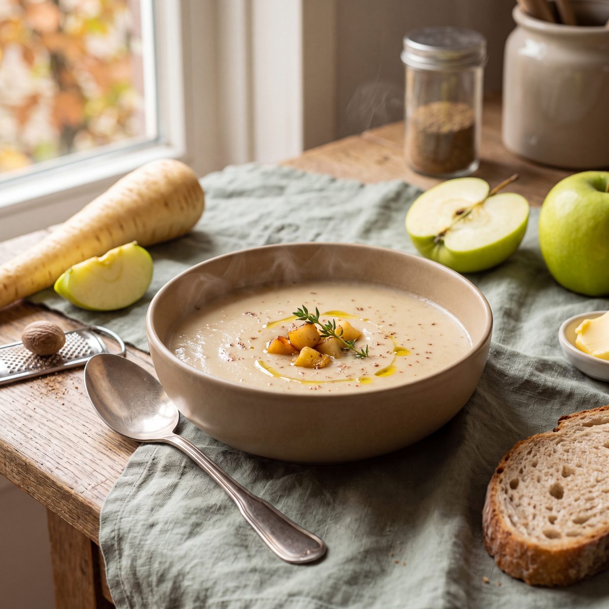 Pastinaaksoep met appel en nootmuskaat