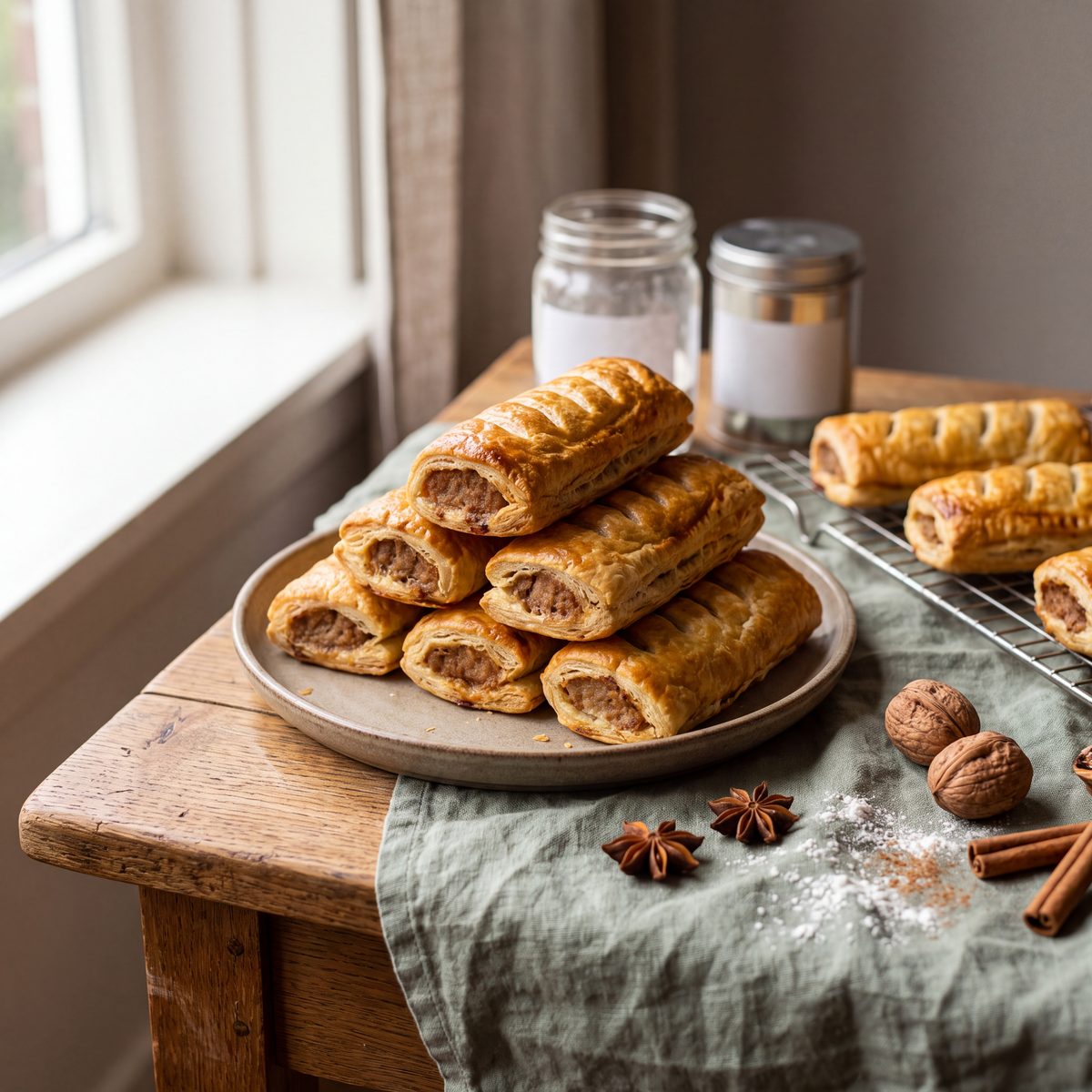 Saucijzenbroodjes van bladerdeeg