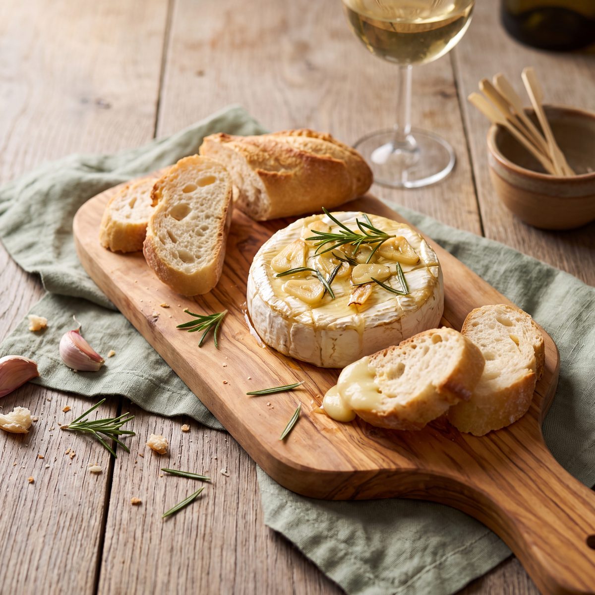 Warme brie met knoflook en rozemarijn