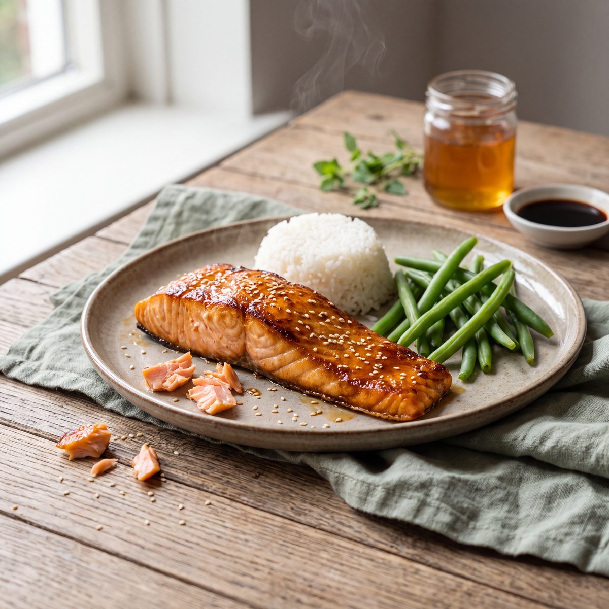 Zalm met honing en soja