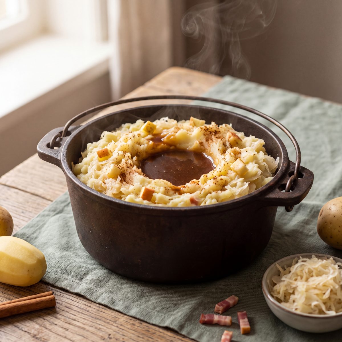 Zuurkoolstamppot met appel en kaneel
